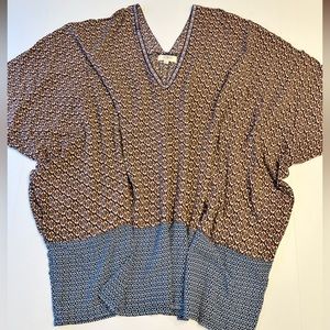 Umgee Boho Mixed Print Pullover Over V-Neck Pockets Drop Shoulders Tunic Top M/L